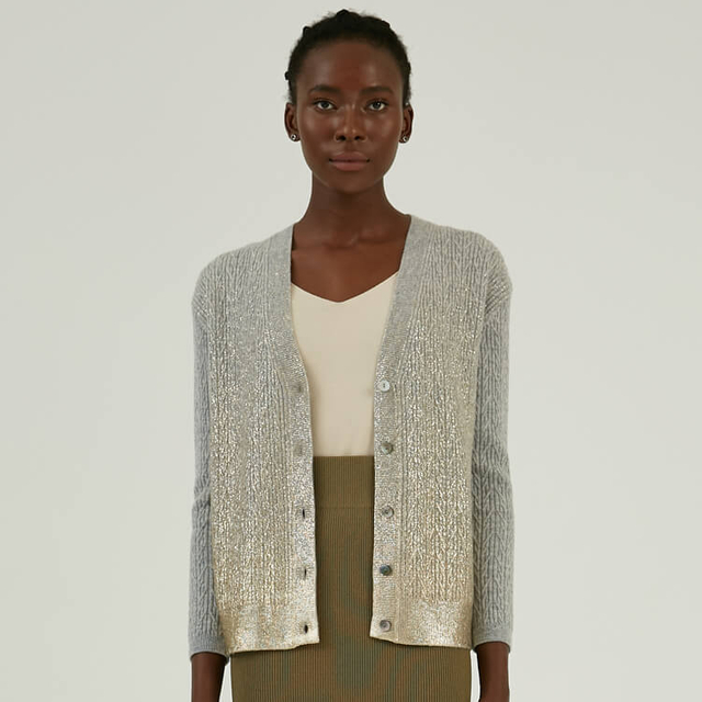 Cardigan en tricot torsadé boutonné imprimé à chaud 100 % laine mérinos personnalisé