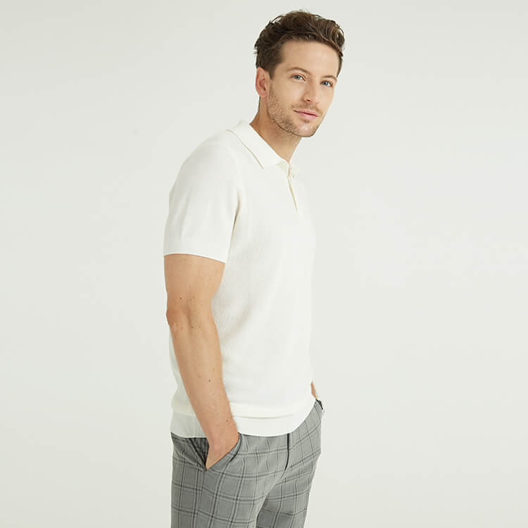 Polos de golf en tricot blanc 100 % laine mérinos pour hommes personnalisés