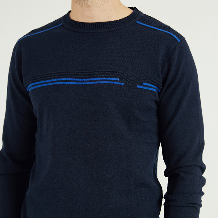 Pulls tricotés à col rond en intarsia bleu marine pour hommes sur mesure