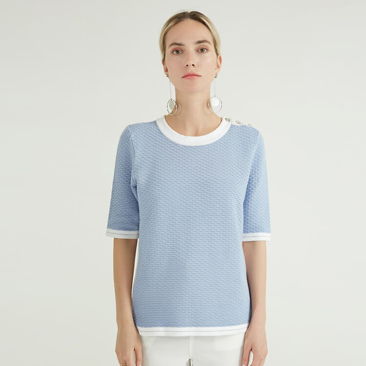 Pull en tricot à manches longues pour femmes bleu clair