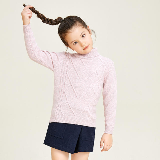 Pull tricoté à manches longues et col haut pour filles