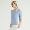 Pulls en laine tricotés bleu clair à col rond et demi-manches pour femmes