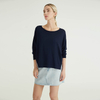 Pull tricoté de conception de panneau de tissu rayé bleu tissé pour des femmes