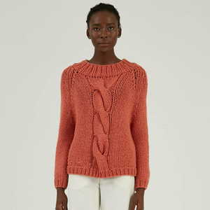 Chandail en tricot torsadé épais épais pour femme rouge en mélange de laine d'hiver personnalisé