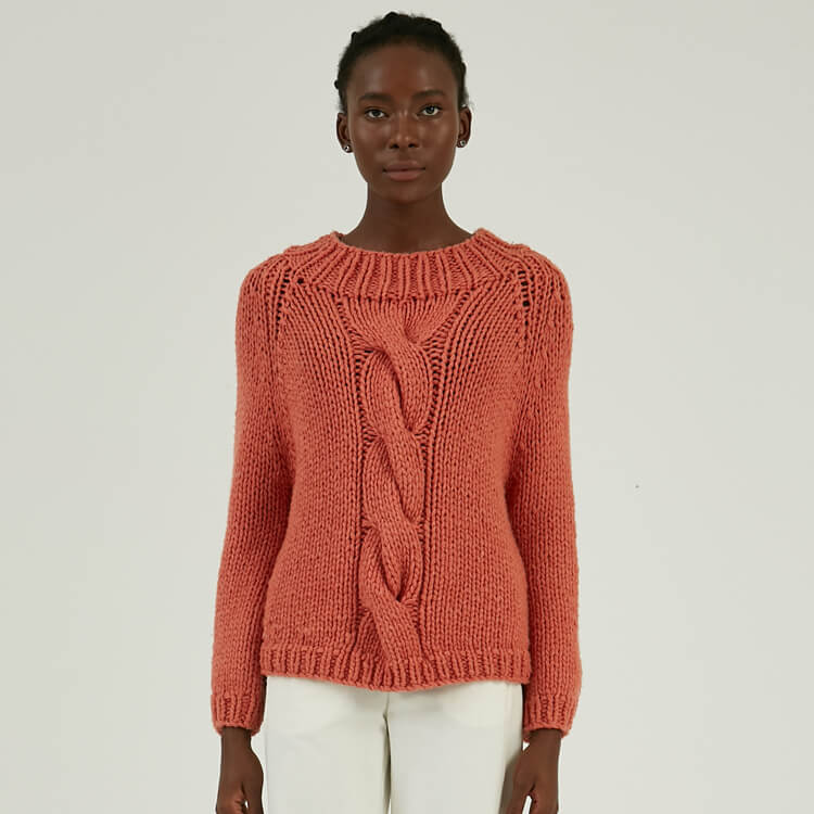 Chandail en tricot torsadé épais épais pour femme rouge en mélange de laine d'hiver personnalisé