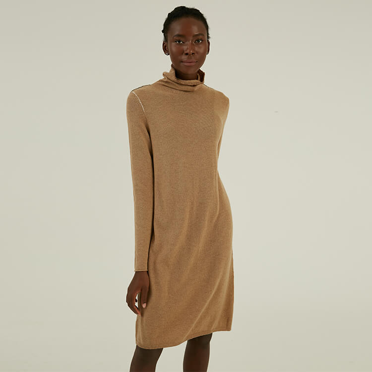 Robe pull longue en tricot à col roulé 100 % cachemire personnalisé