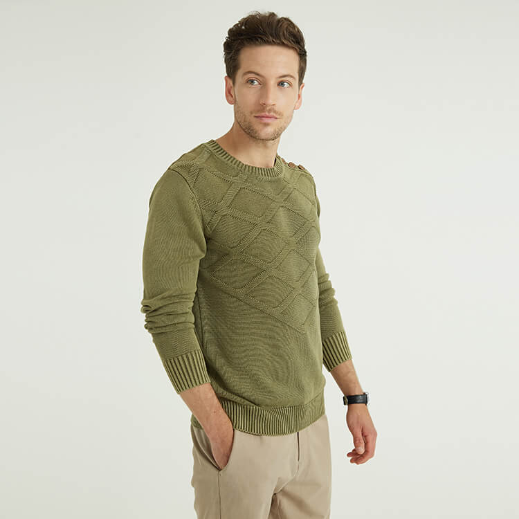 Pull en cachemire à manches longues tricoté vert pour homme