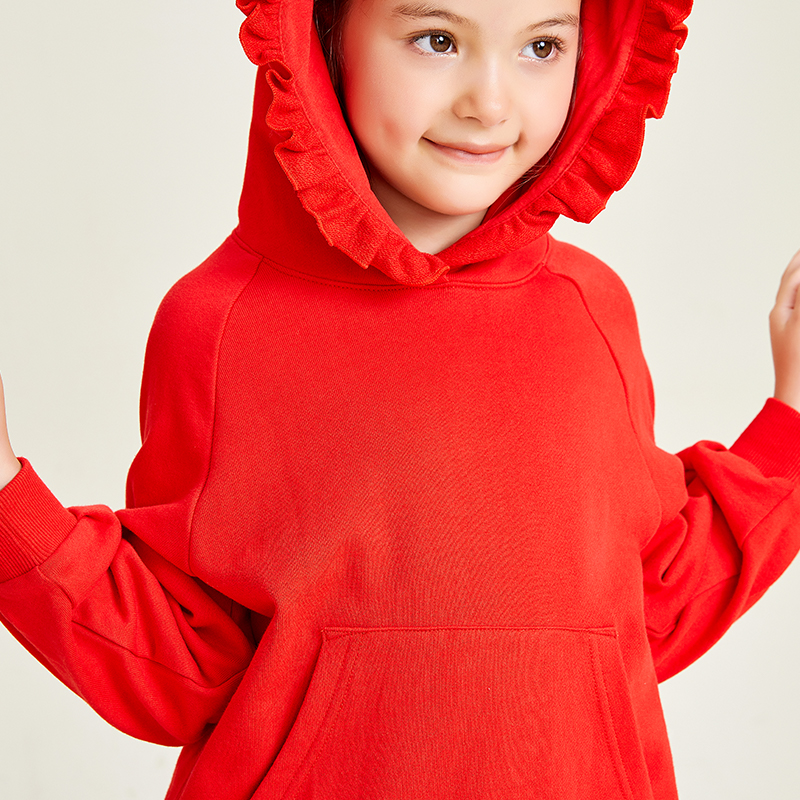 Sweat à capuche pour filles avec poche décorative en dentelle rouge passionnée