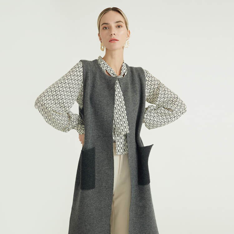 Cardigans en laine surdimensionnés tricotés gris pur cachemire automne-hiver personnalisés