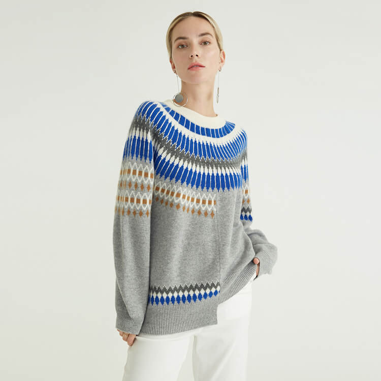 Vintage brodé tricoté bloc de couleur tricoté femmes pull pull