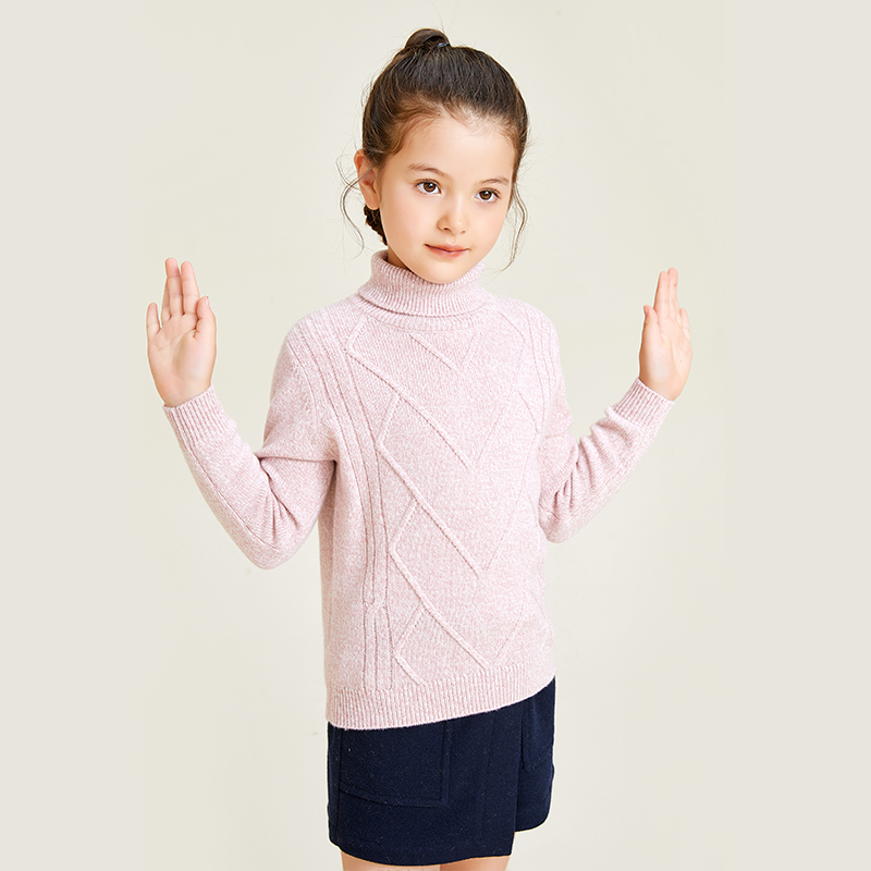 Pull tricoté à manches longues et col haut pour filles