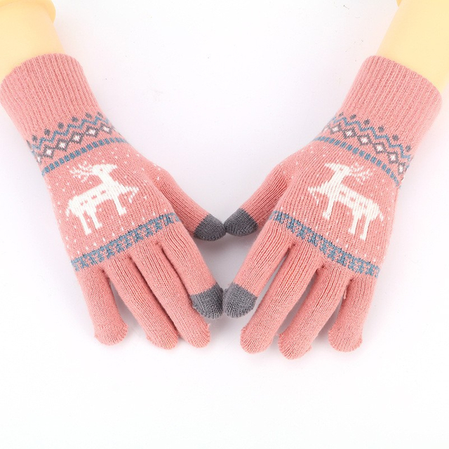 Gants tricotés sans sexe polyvalents de conception de contraste de couleur décorative Elk
