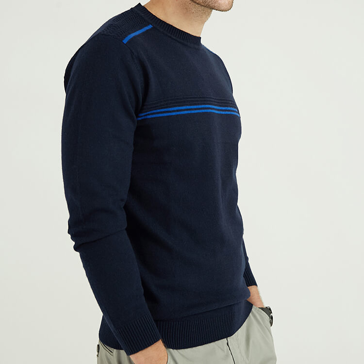 Pulls tricotés à col rond en intarsia bleu marine pour hommes sur mesure