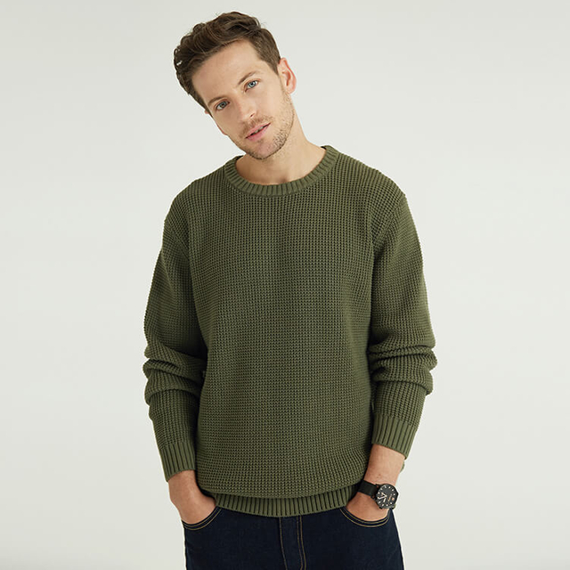 Pull Cardigan Tricoté Design Classique à Manches Longues Vert Pour Homme