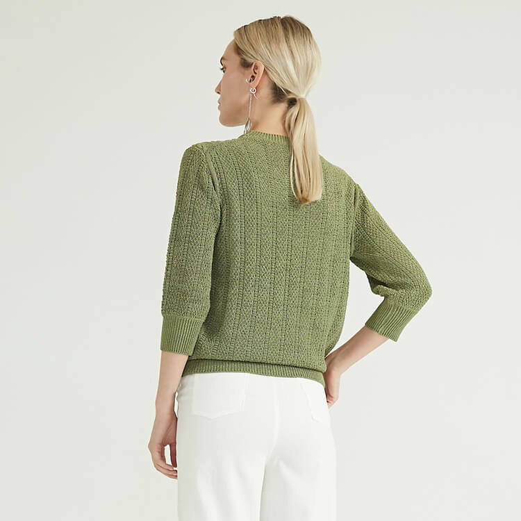  Dernier col rond col rond manches longues vert câble pull pull tricoté femmes chandails