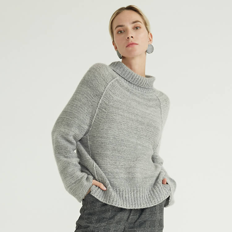 Col roulé de mode simple tricoté gris 2022 pulls en laine pour femmes