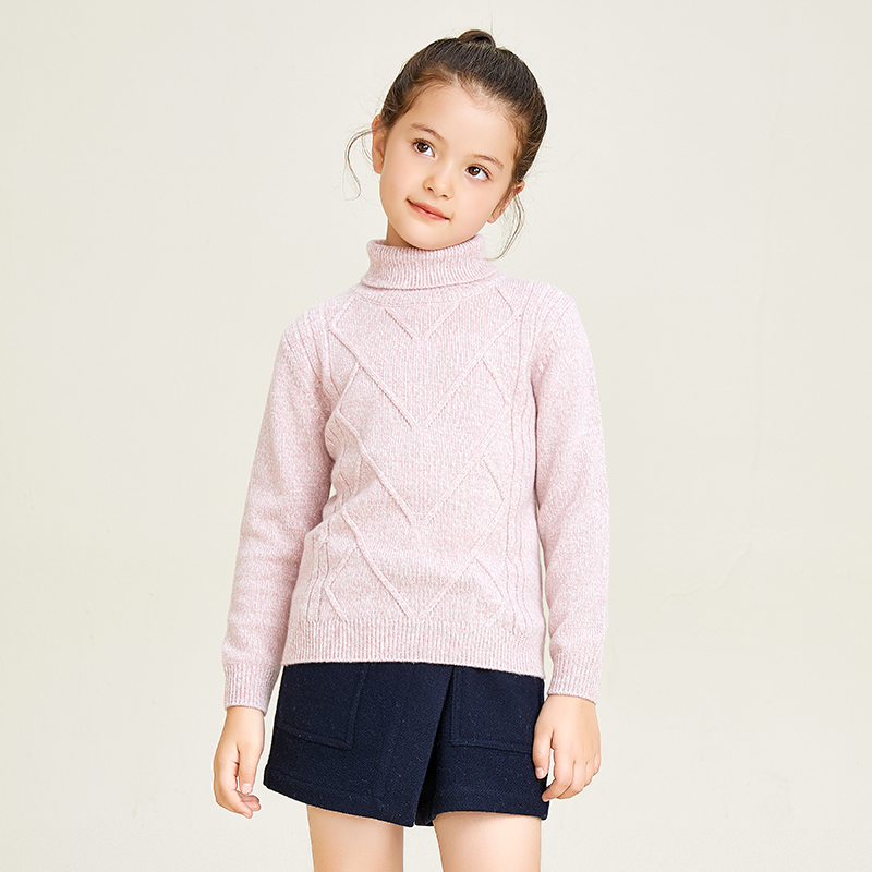 Pull tricoté à manches longues et col haut pour filles