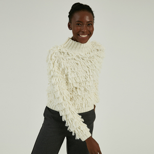Pull en tricot frangé à col montant épais d'hiver personnalisé