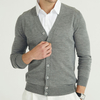 Chandail cardigan en pure laine mérinos 100 gris classique pour homme personnalisé avec bouton