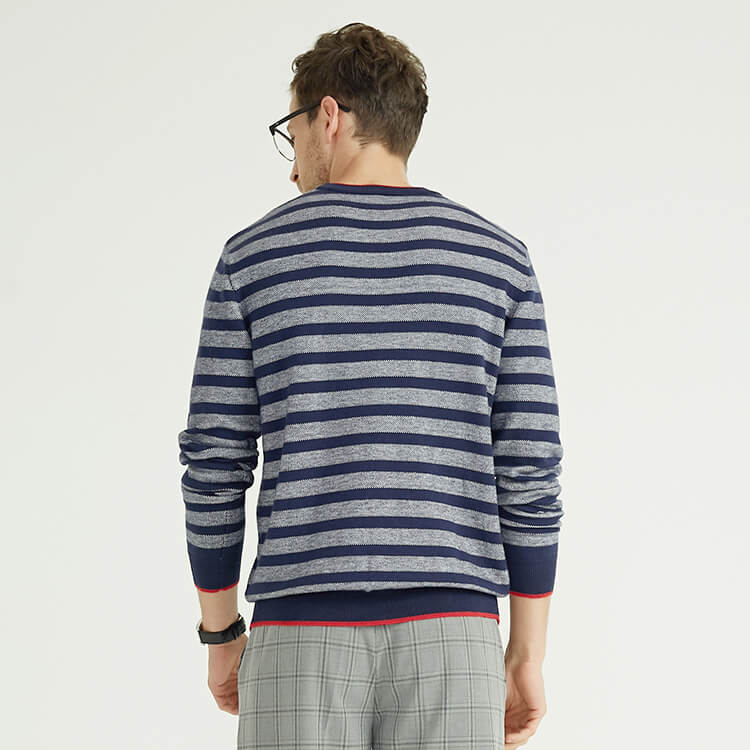 Pull en laine tricoté à manches longues et col rond à rayures pour hommes