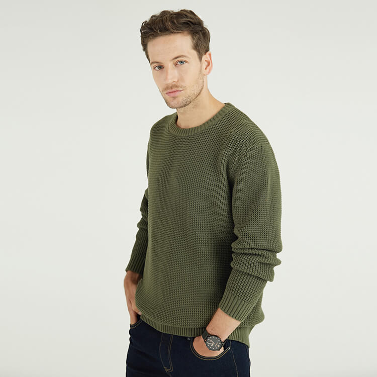 Pull Cardigan Tricoté Design Classique à Manches Longues Vert Pour Homme