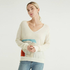 Col en V couleur unie imprimé tricoté simple hiver femmes pull pull