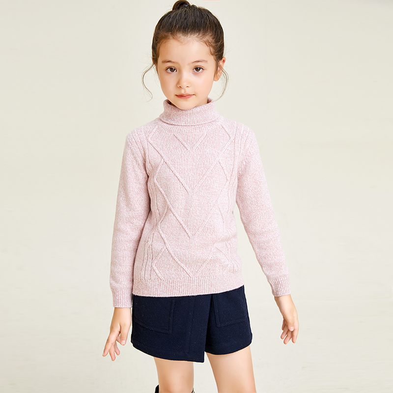 Pull tricoté à manches longues et col haut pour filles