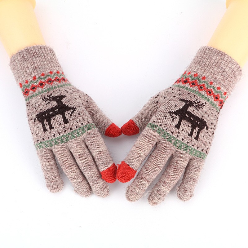 Gants tricotés sans sexe polyvalents de conception de contraste de couleur décorative Elk