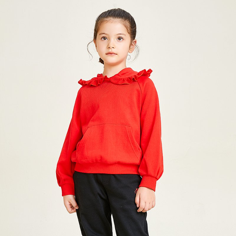 Sweat à capuche pour filles avec poche décorative en dentelle rouge passionnée