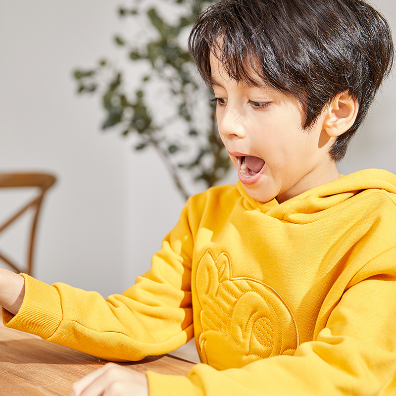 Sweat-shirt jaune à capuche avec écureuil pour garçon