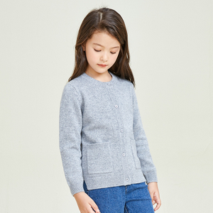 Cardigan à tricoter classique à manches longues et col rond avec bouton décoratif pour filles