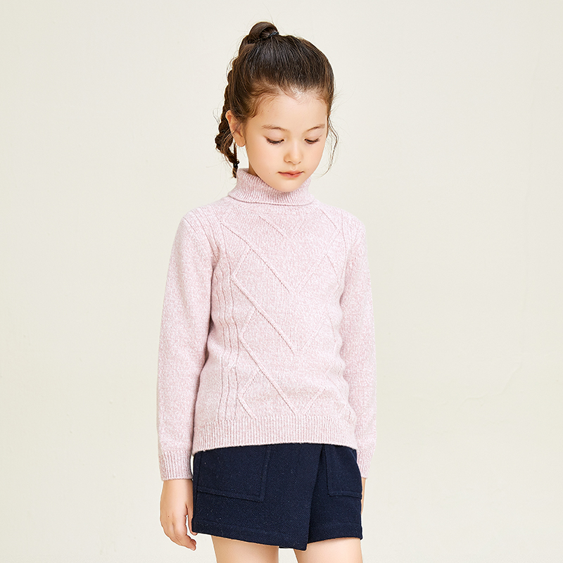 Pull tricoté à manches longues et col haut pour filles