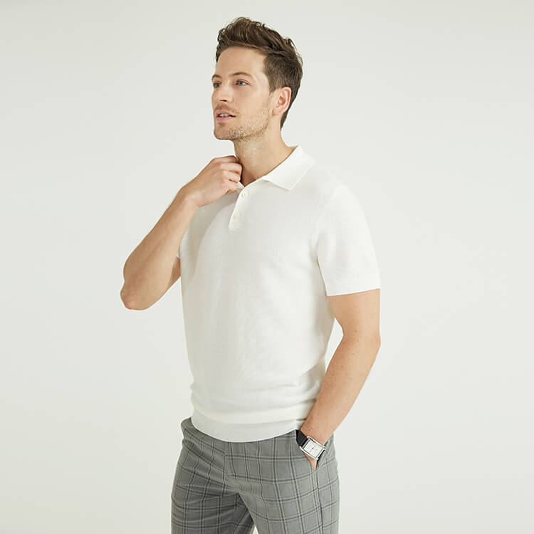 Polos classiques de style printemps-été en tricot solide pour hommes en coton