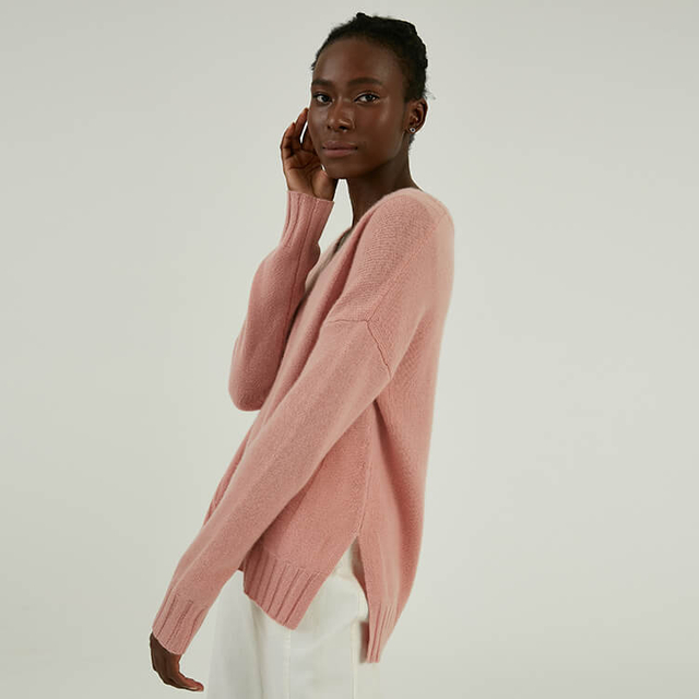 Pull en tricot 100 % coton à col en V et à épaules dénudées personnalisé pour l'hiver