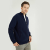 Custom Mens 100% Laine Full Zip Up Navy Blue Rib Knit Cardigan Jacket