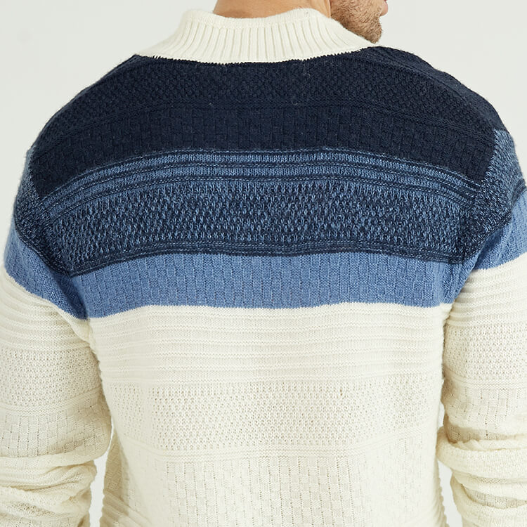 Pull à manches longues en maille fantaisie 100 % cachemire pour homme avec bloc de couleur