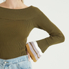 Pull en laine tricoté en cachemire à col classique et à manches évasées pour femme