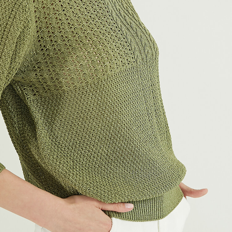  Dernier col rond col rond manches longues vert câble pull pull tricoté femmes chandails