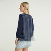 Pull en tricot bleu à col rond et à rayures en tulle pour femmes