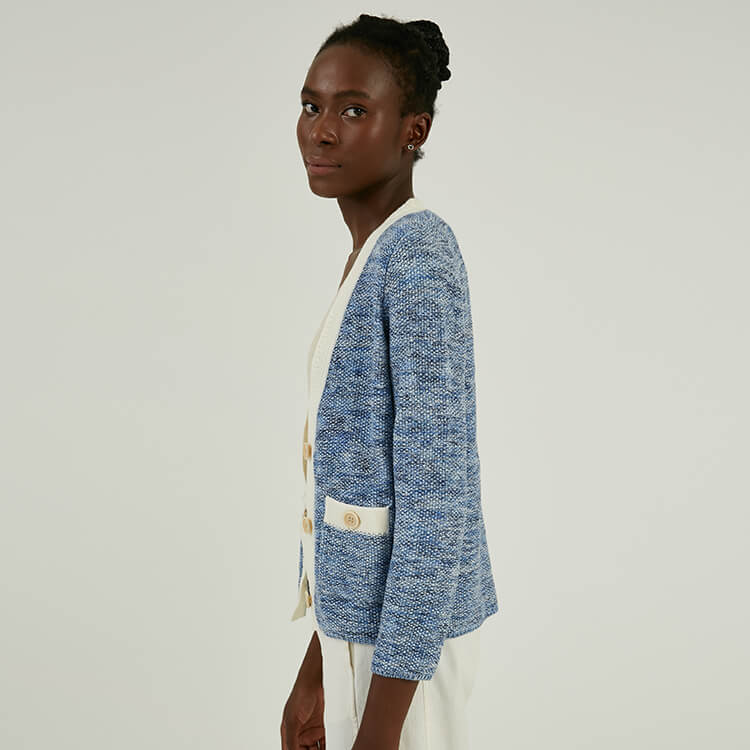 Veste de cardigan tricotée en tweed court boutonné 100% coton personnalisé pour les femmes