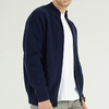 Custom Mens 100% Laine Full Zip Up Navy Blue Rib Knit Cardigan Jacket