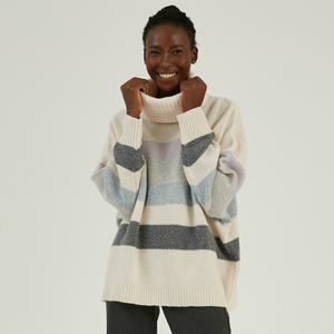 Pull tricoté à rayures épaisses et à col roulé 100 % laine personnalisé