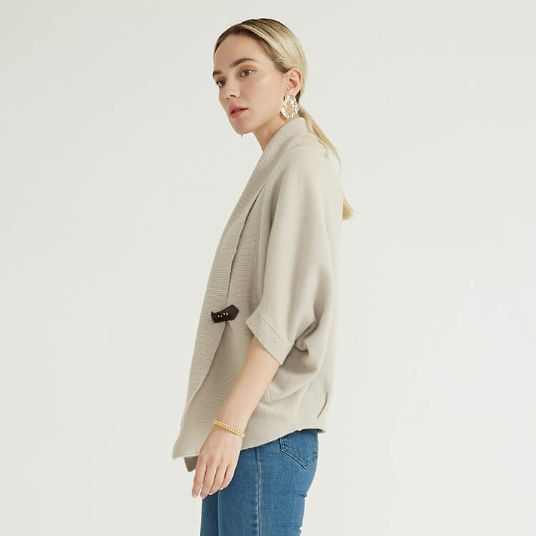 Cardigan en cachemire pour femmes à la mode beige chaud tricoté Pure Cape Casual