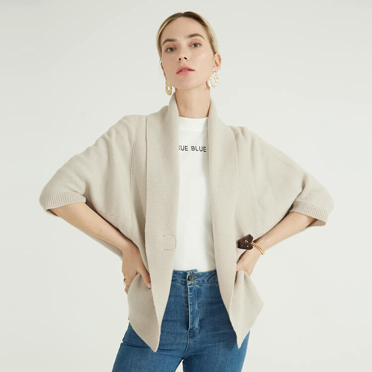 Cardigan en cachemire pour femmes à la mode beige chaud tricoté Pure Cape Casual