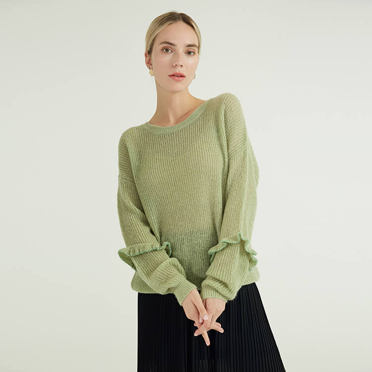 chandails pour femmes de printemps et d'automne en dentelle à manches minces tricotées de grande taille