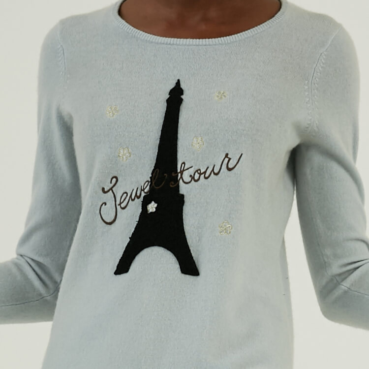 Motif de broderie personnalisé 100 % cachemire pull en tricot jacquard à col rond