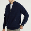 Custom Mens 100% Laine Full Zip Up Navy Blue Rib Knit Cardigan Jacket