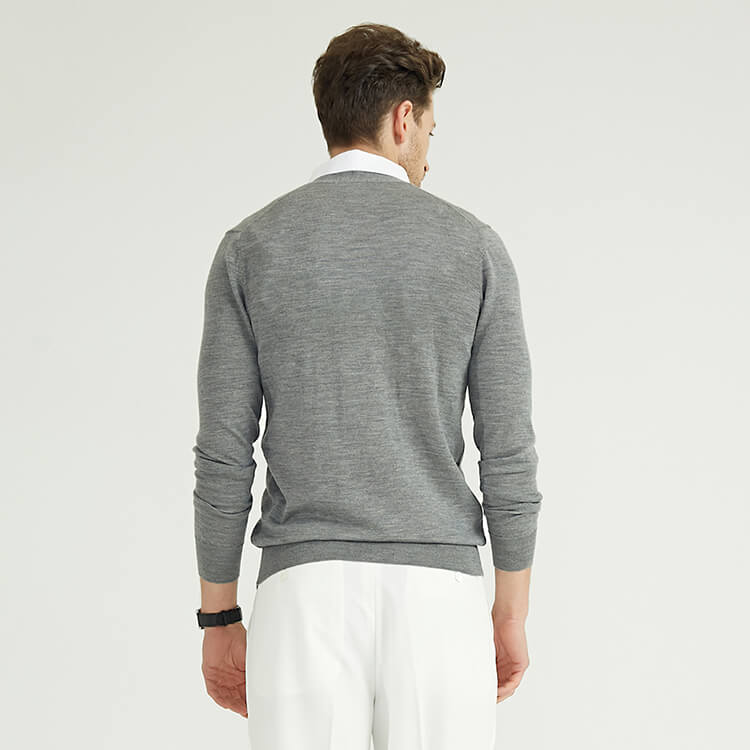 Chandail cardigan en pure laine mérinos 100 gris classique pour homme personnalisé avec bouton