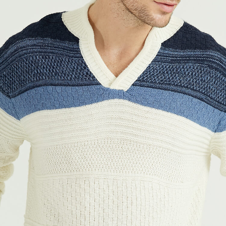 Pull à manches longues en maille fantaisie 100 % cachemire pour homme avec bloc de couleur