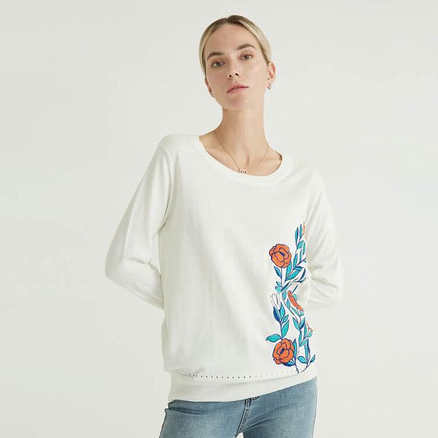 Pull en coton simple de banlieusard d'impression de couleur unie pour des femmes